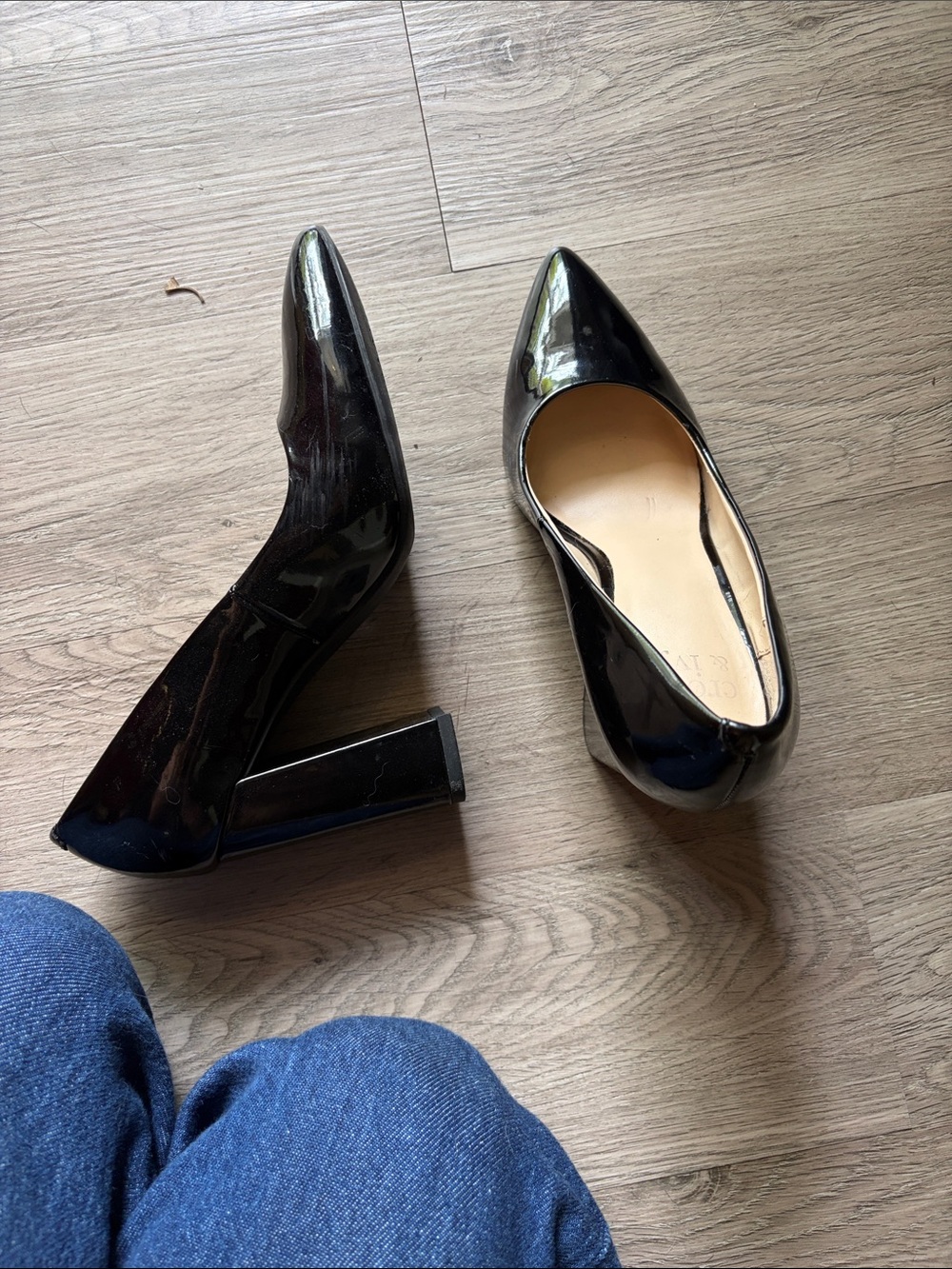 crown & ivy Black Patent Pointed Toe Block Heels